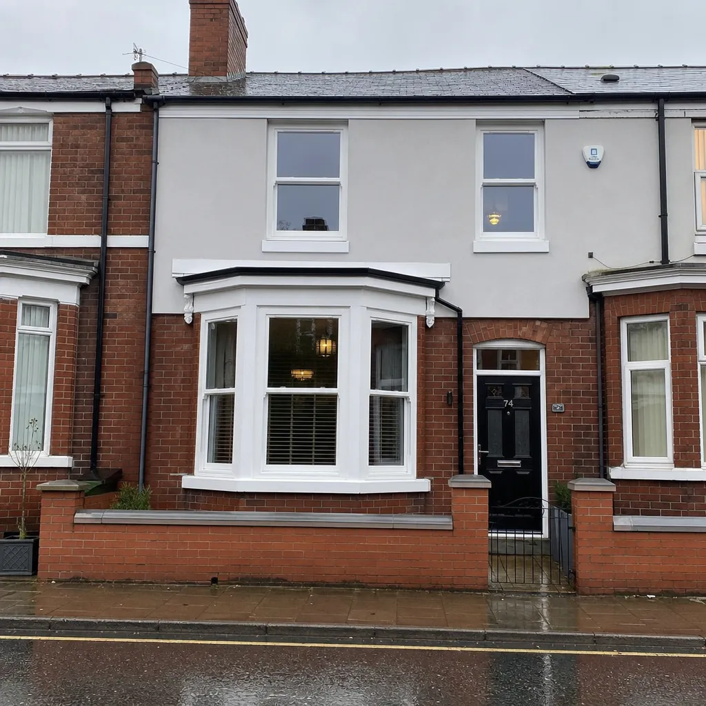 Victorian bay-fronted house with flush sash windows, Yorkshire town