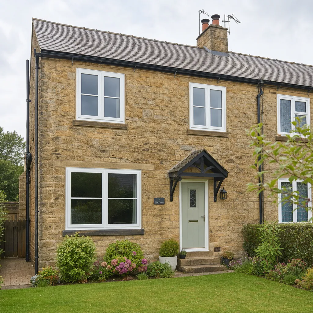 Flush sash casement windows installed on a Yorkshire stone semi-detached house