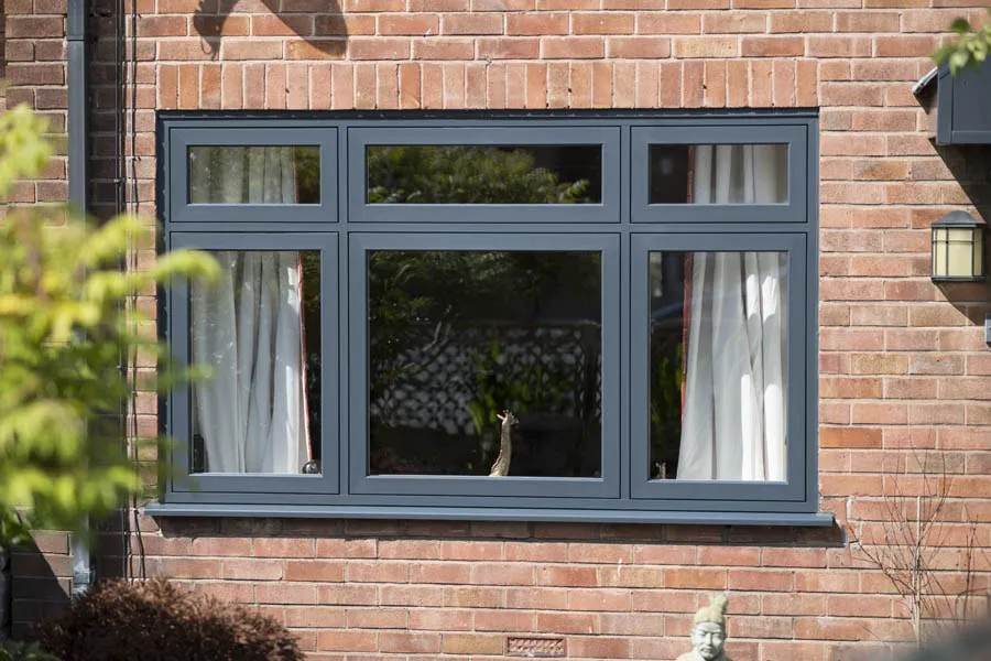 Grey flush uPVC window exterior