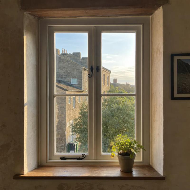 Interior view through a uPVC casement window in a Yorkshire period home