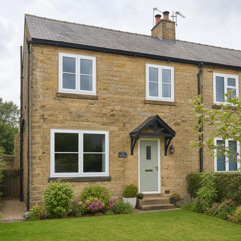 uPVC casement windows installed on a Yorkshire stone semi-detached house