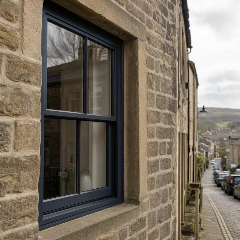 uPVC casement windows installed on a stone terraced house in Hebden Bridge, Yorkshire