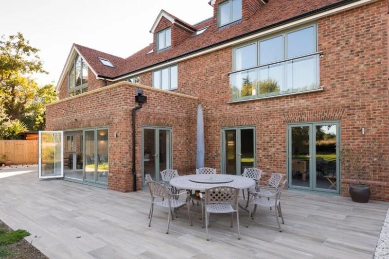 Aluminium gable window in a vaulted living space